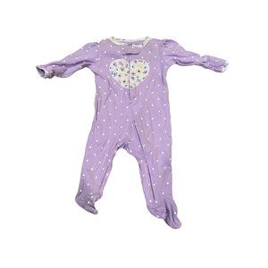 Carter's 3 months baby girls footie pajamas zipper polka dots heart floral purpl
